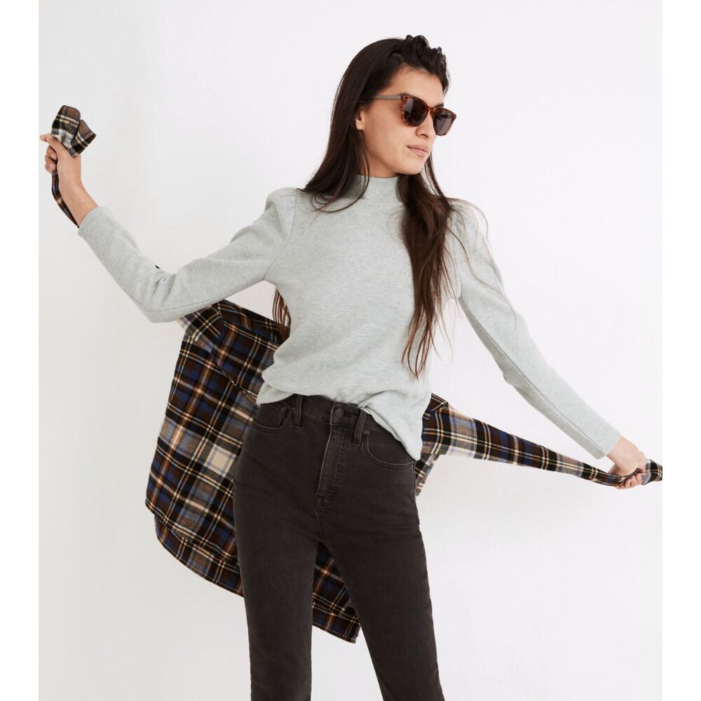 MADEWELL (Re)Sourced Mockneck Puff Sleeve‎ Top Sage Medium